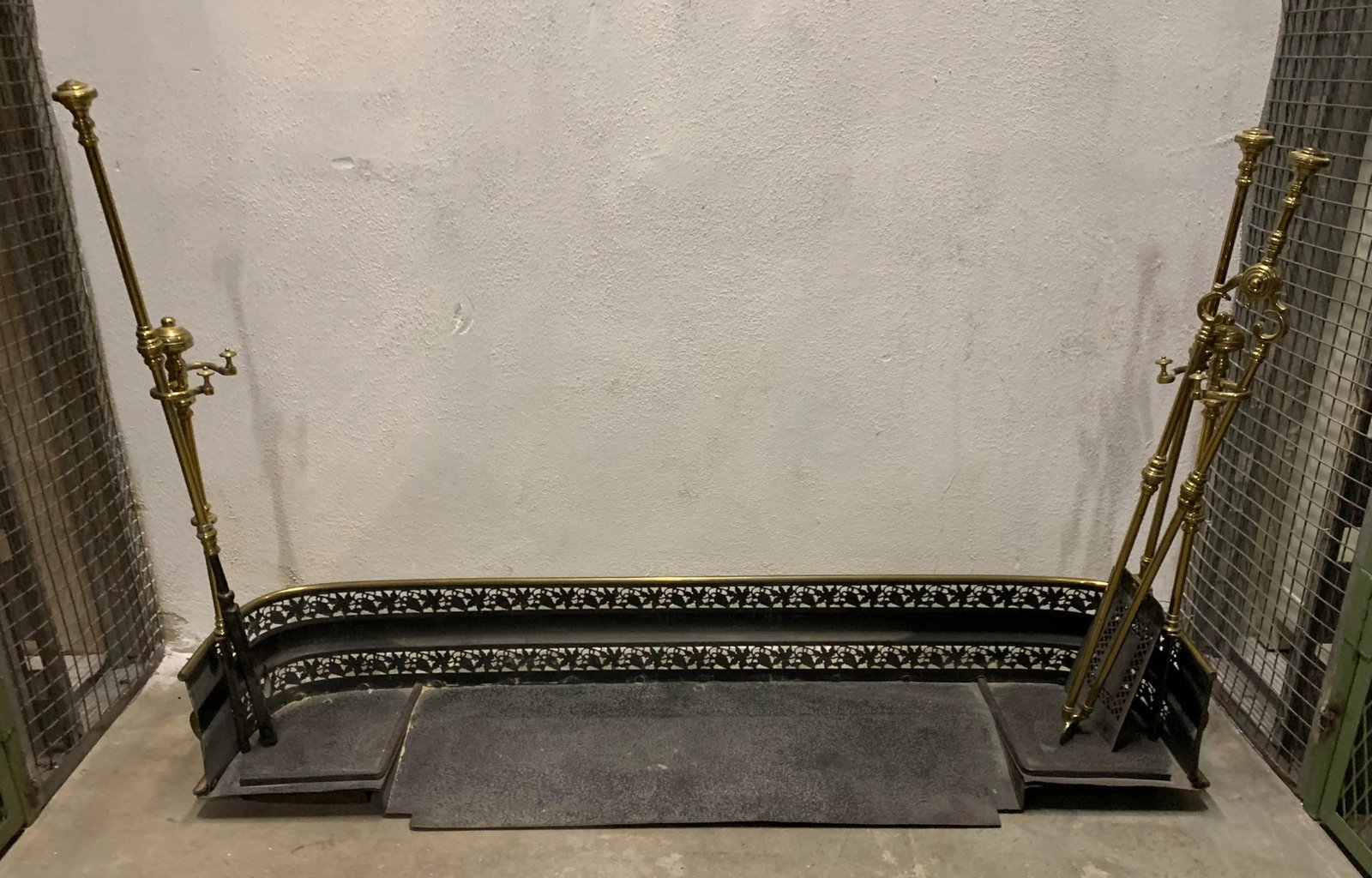 Vintage Art Nouveau Brass Fireplace Set - 6