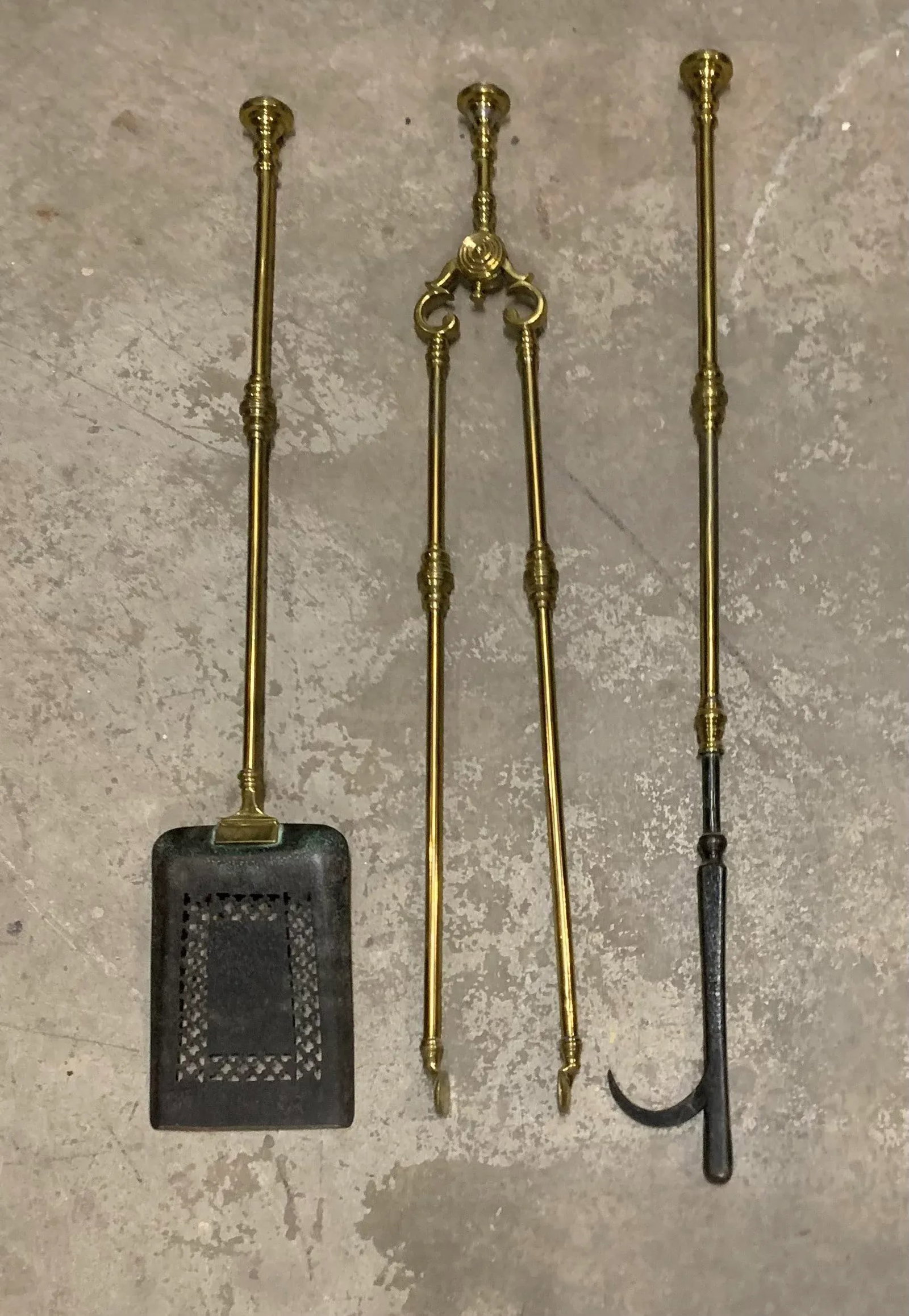 Vintage Art Nouveau Brass Fireplace Set - 9
