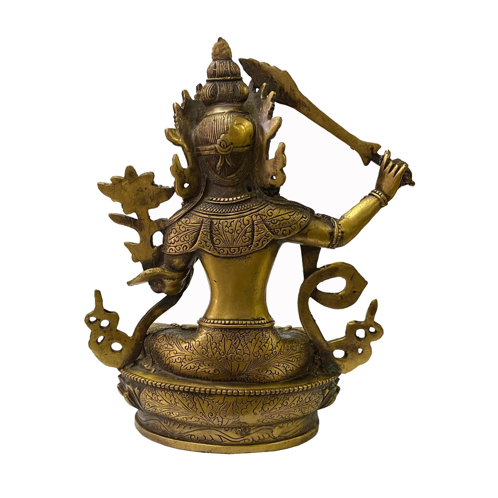 Chinese Distressed Marks Bronze Color Metal Sitting Tibetan Tara Statue - 5
