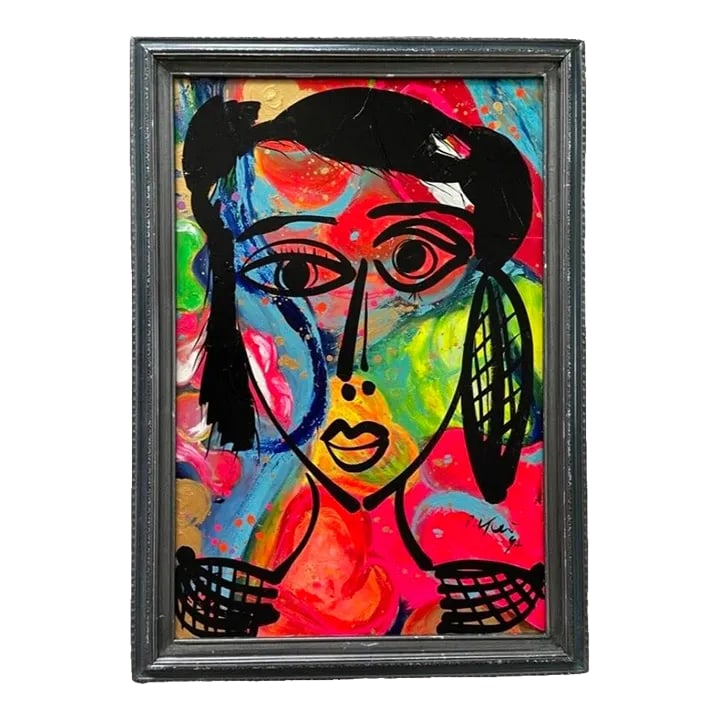 1990s "Girls Night" Abstract Figurative Acrylic Painting by Artist Peter Keil: Peter Keil is a German artist that focuses primarily on abstract expressionism. Keil painted with some of the greats including Joan MirÃ³, Pablo Picasso and Andy Warhol, to name a few. This 