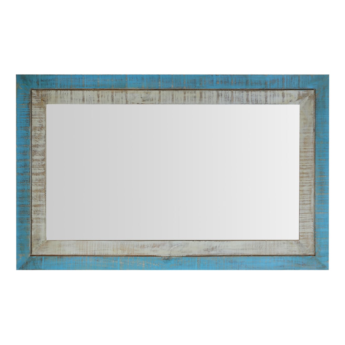 Mid Century Modern Distressed Blue Decorative Wall Mirror - 3