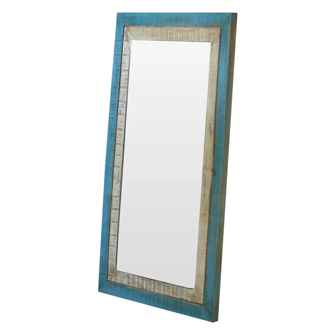 Mid Century Modern Distressed Blue Decorative Wall Mirror - 4