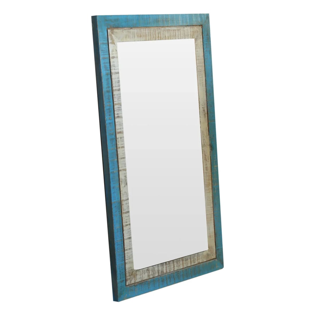 Mid Century Modern Distressed Blue Decorative Wall Mirror - 5