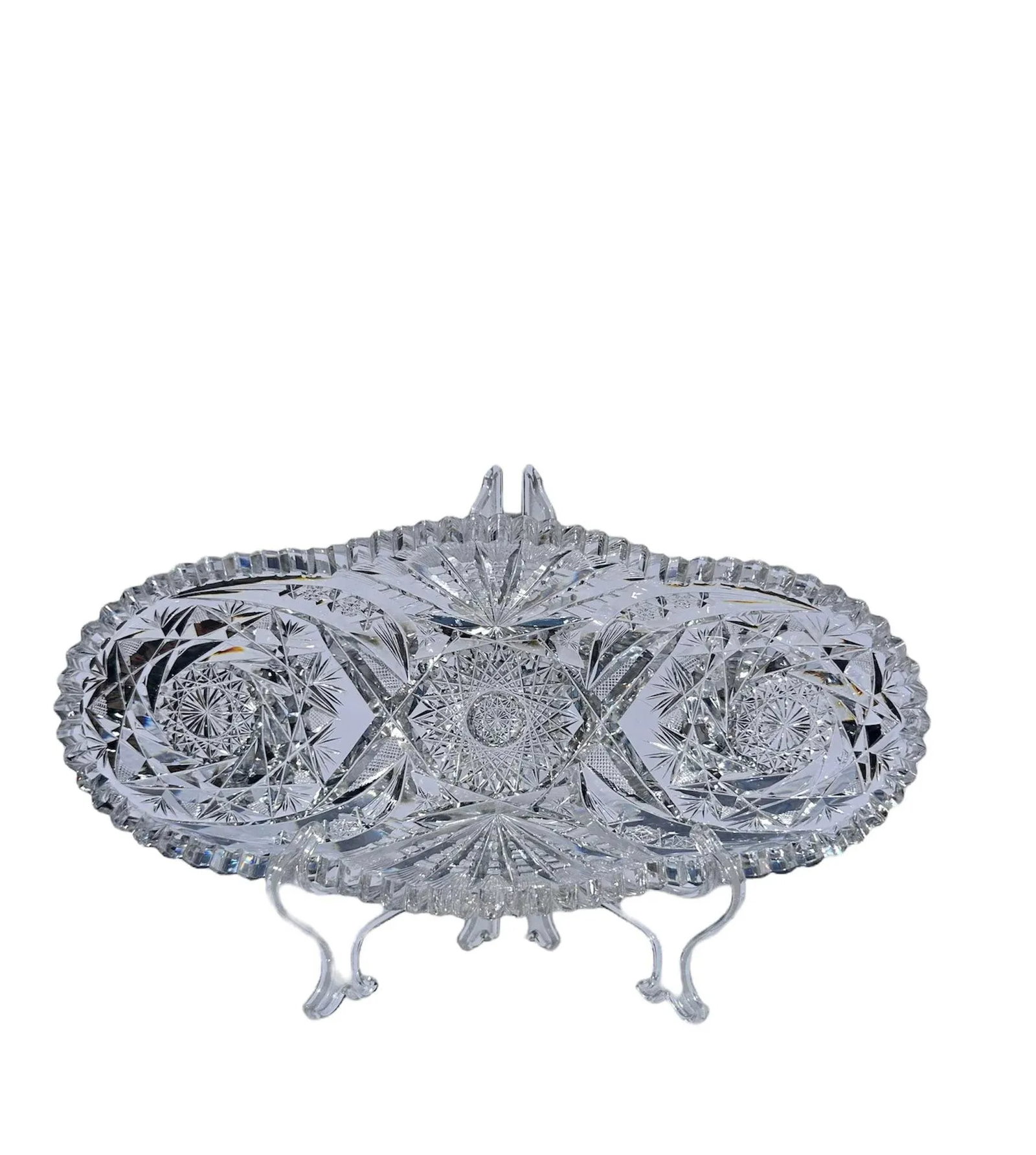 Antique American Brilliant Period Cut Crystal Celery Relish Boat Dish - 13