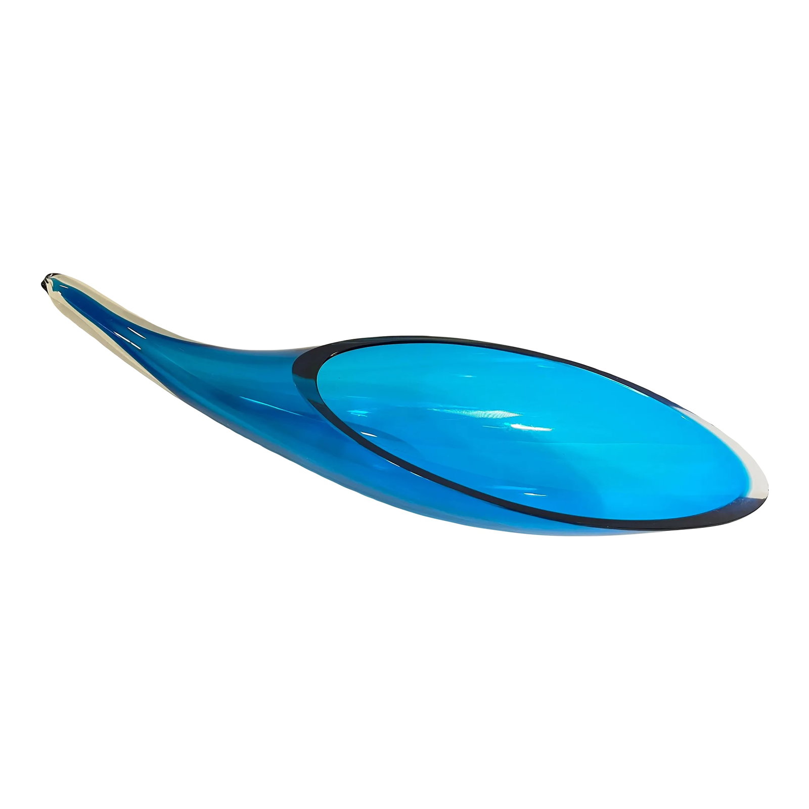 Circa 1960s Blenko Blue Glass Horn Shaped Vase: Designed by Winslow Anderson c. 1960, in the USA. A unique and elegant piece of art glass to add to your collection. Item #964S Condition: Alterations: Original Condition Unaltered Imperfections: