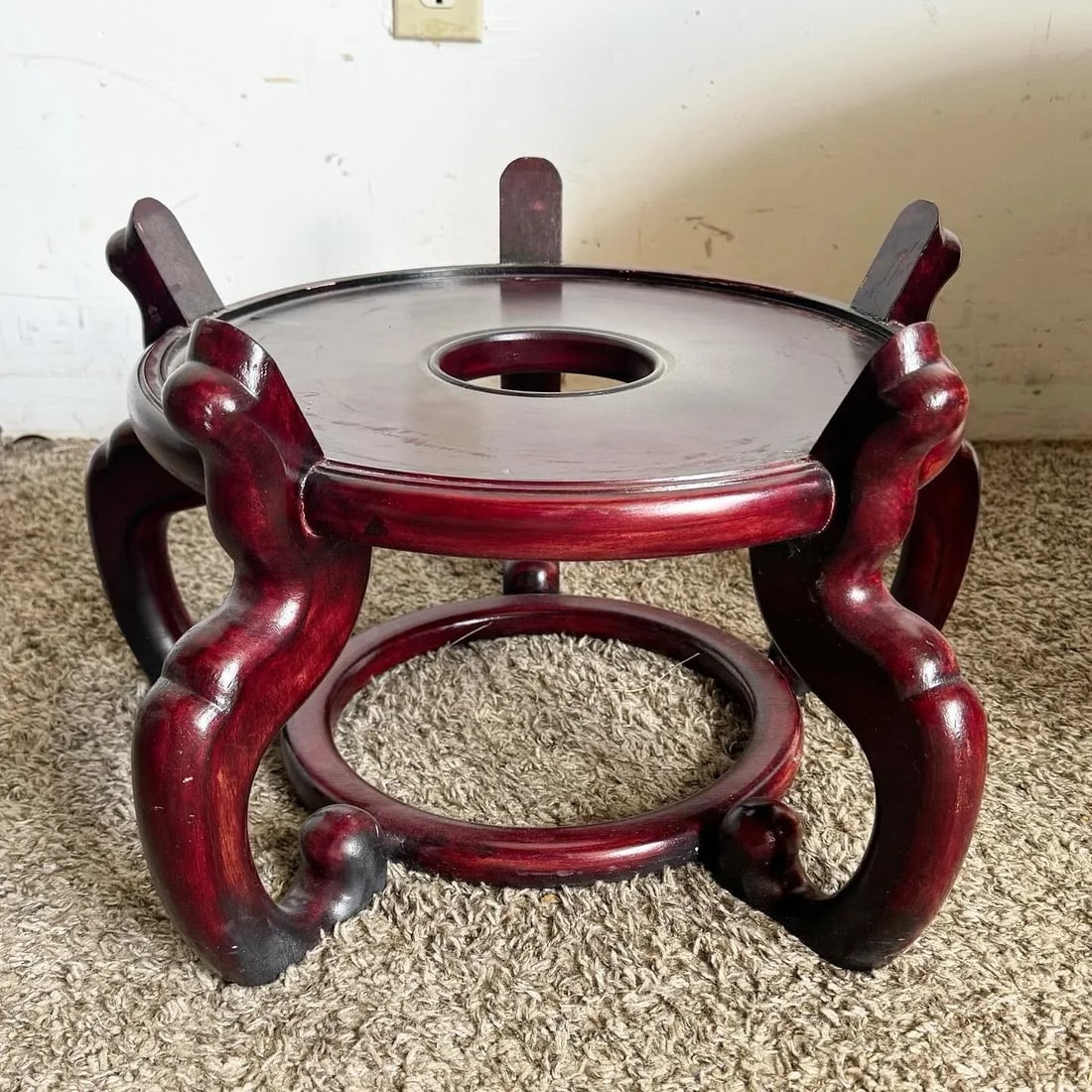 Chinese Hand Painted Floor Vase With Wooden Stand - 9