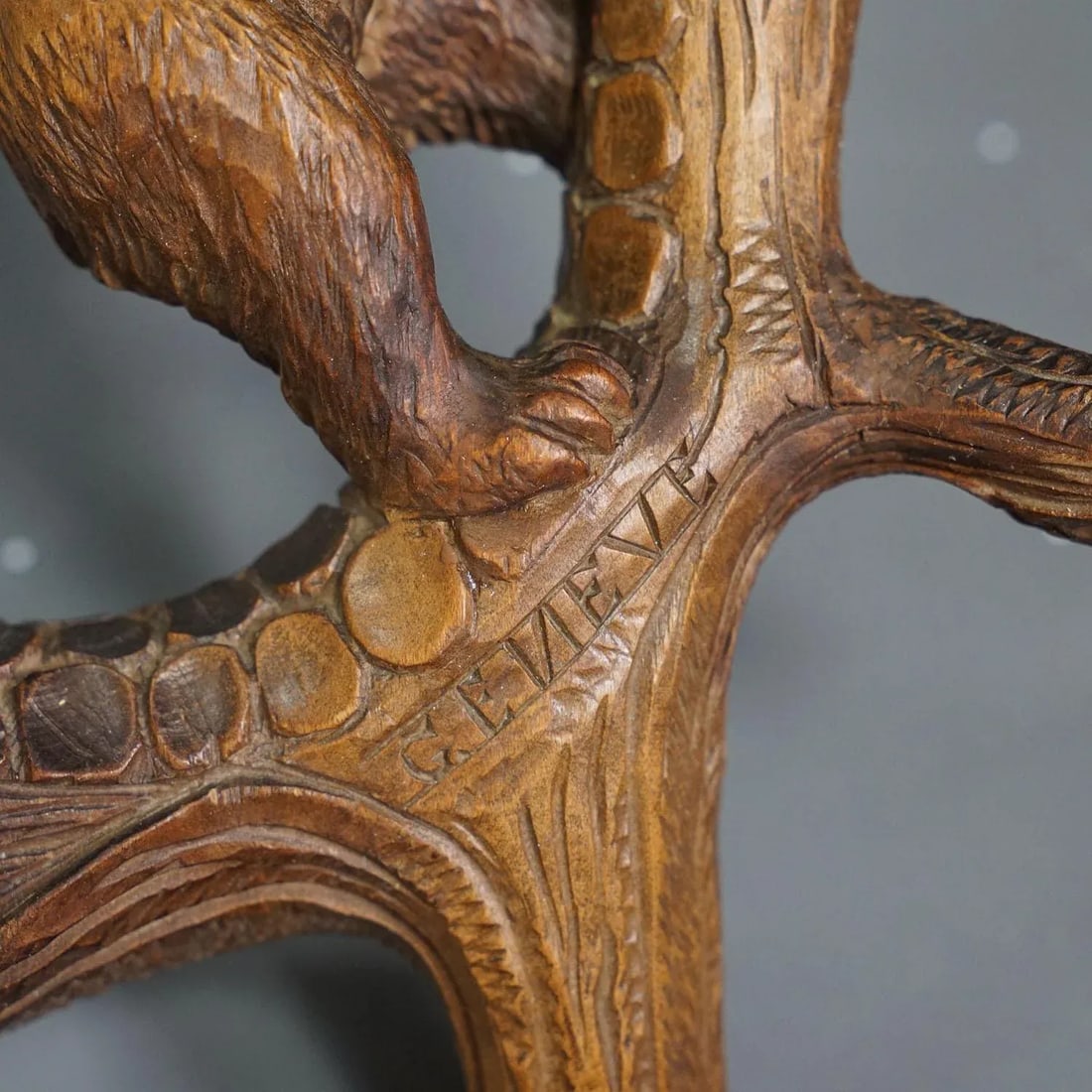 Lovely Black Forest Carved Whip Holder With Bear Ca. 1900s - 10