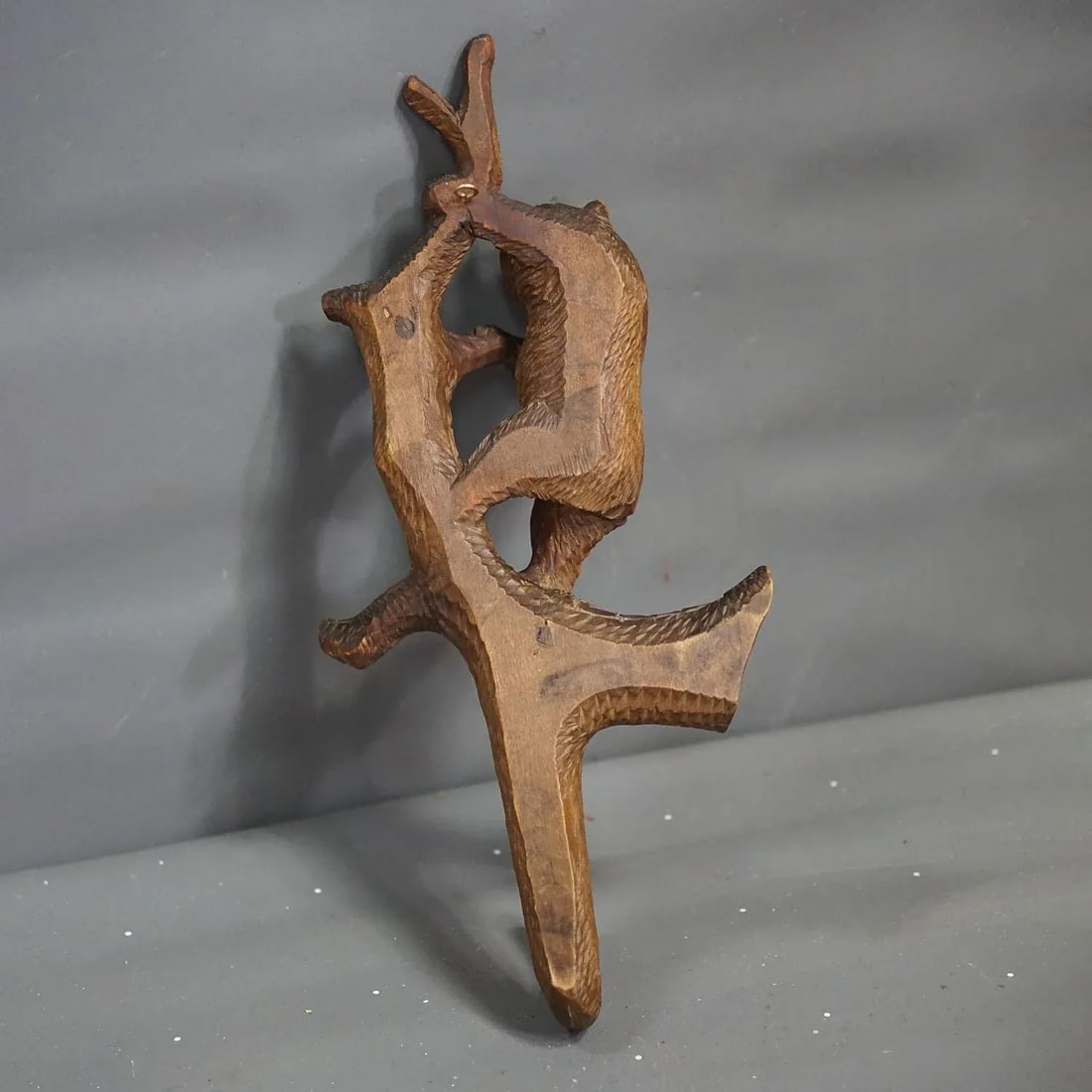 Lovely Black Forest Carved Whip Holder With Bear Ca. 1900s - 9