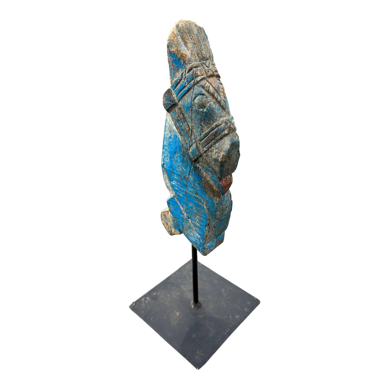 18th./19th. C. Architectural Fragment on Museum Mount - Palace Horse With Regal Tack: A true antiquity... Beautifully carved and paint decorated 19th/19th C. decorative wood carving. Likely from a carriage or conveyance, and highly detailed as if for a royal or noble house. Solid