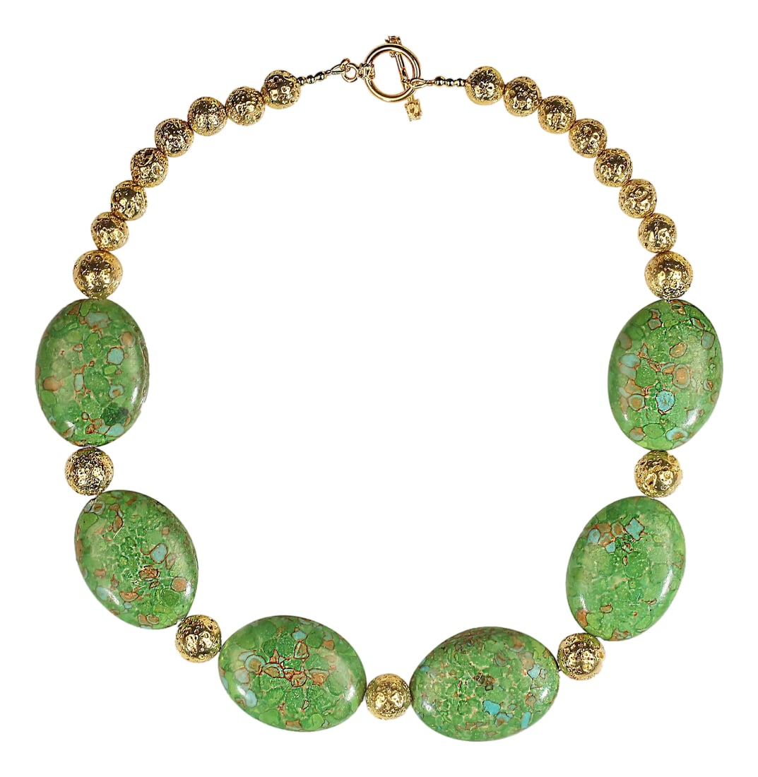 Lime Green Magnesite Tablet Necklace by Aria Jewelry Design, 20 Inch: A striking 20"‘inch lime green magnesite tablet necklace that instantly brightens any outfit. Each large, smooth magnesite bead showcases a vivid lime hue, creating a bold yet refreshing stateme