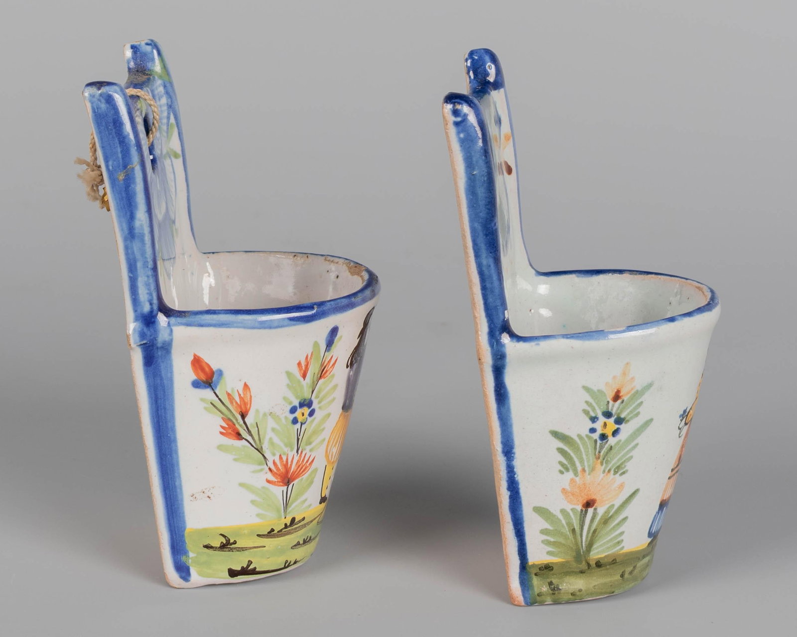 19th Century French Faience Bénitier, or Wall Pocket, Hand-Painted - 5