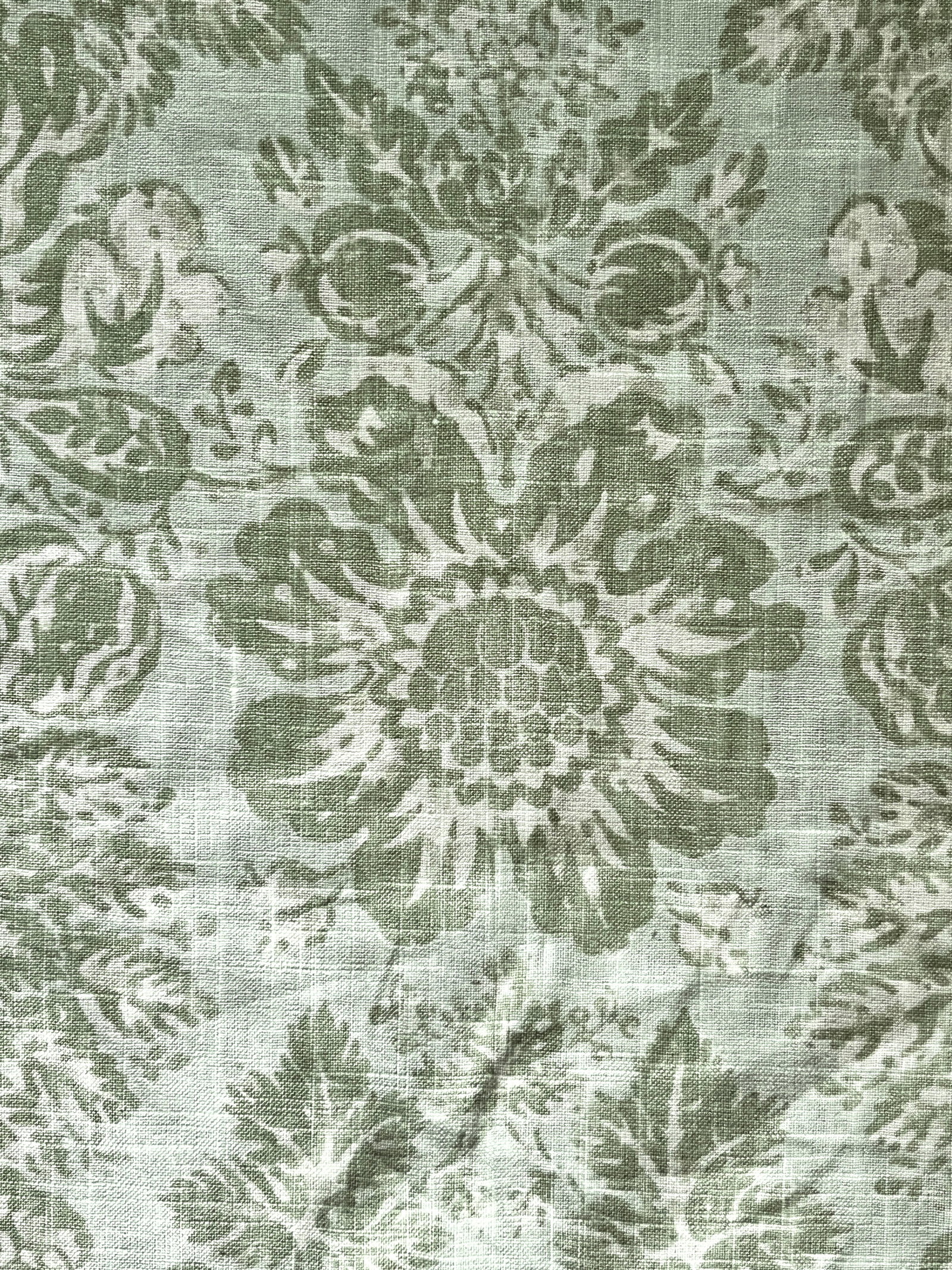 Vintage Braemore Fabrics Sage Green Linen Blend Floral Performance Upholstery Fabric "” 6 - 10