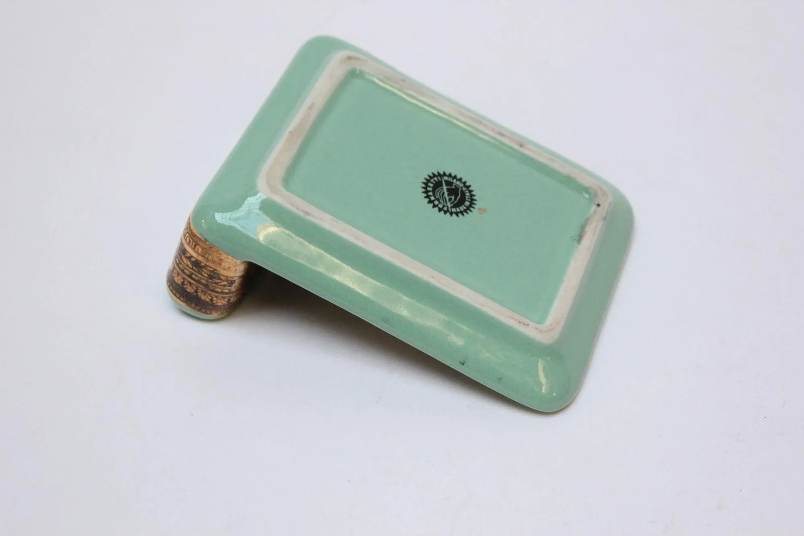 Vintage Piero Fornasetti "Caduceus" Lithograph Gilt Porcelain Green Ashtray - 8