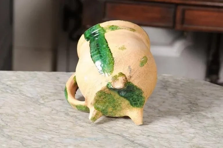 19th Century French Provincial Pottery Cooking Pot with Partial Green Glaze - 10