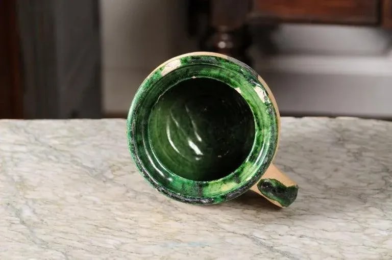 19th Century French Provincial Pottery Cooking Pot with Partial Green Glaze - 11
