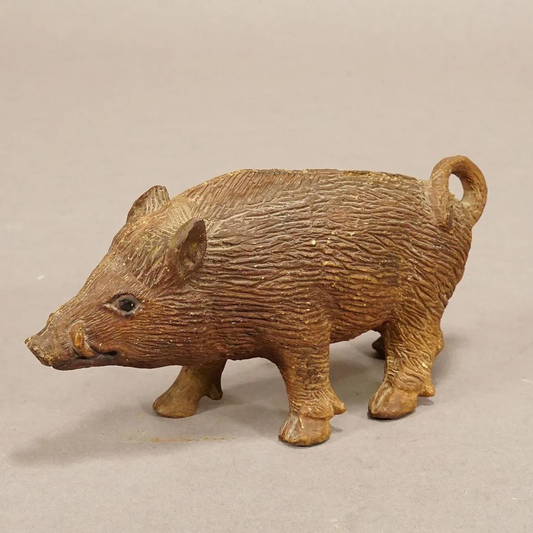 Antique Wild Boar Piggy Bank Made of Clay - 4