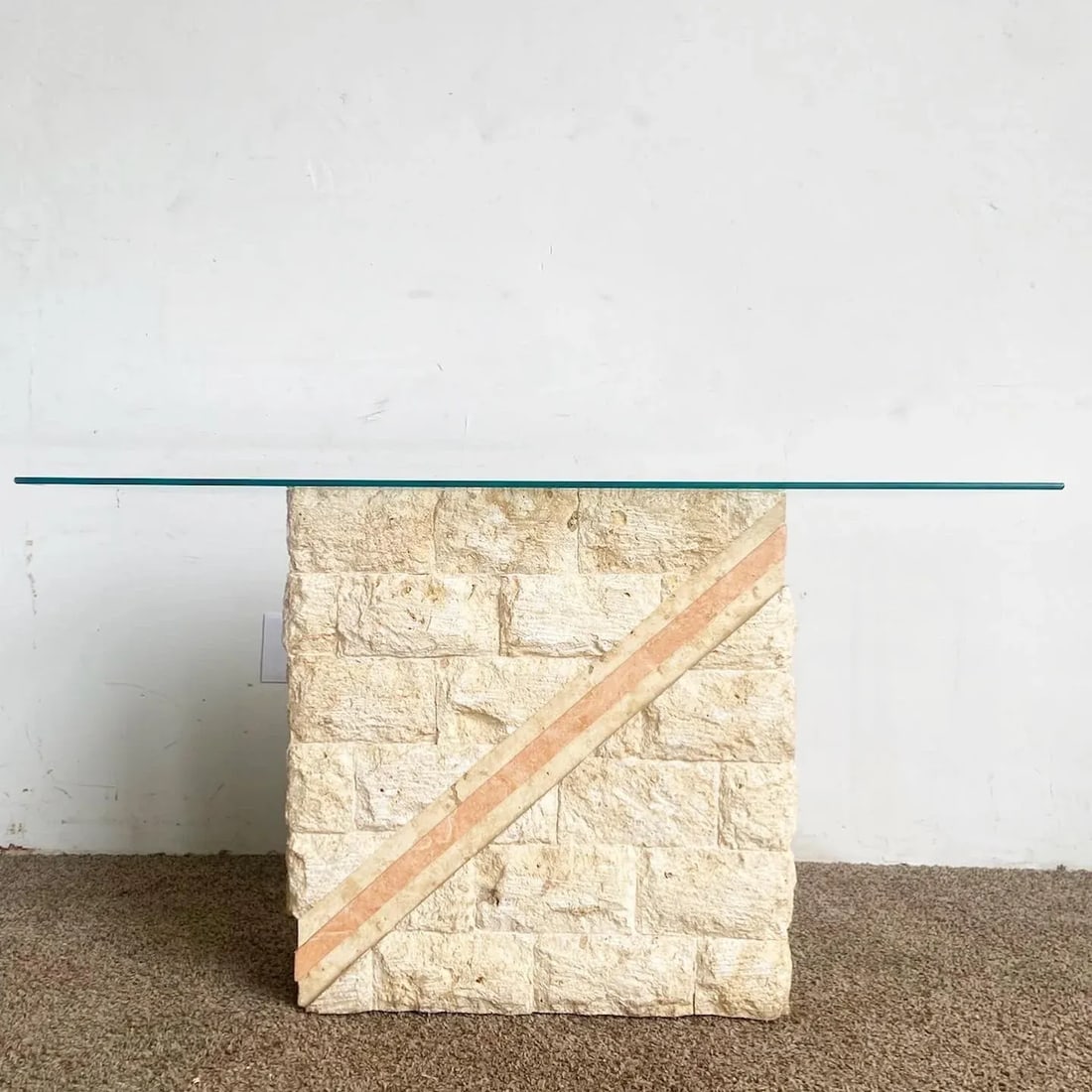 Postmodern Tessellated Mactan Stone Console Table With Polished Pink Stone Accent - 4