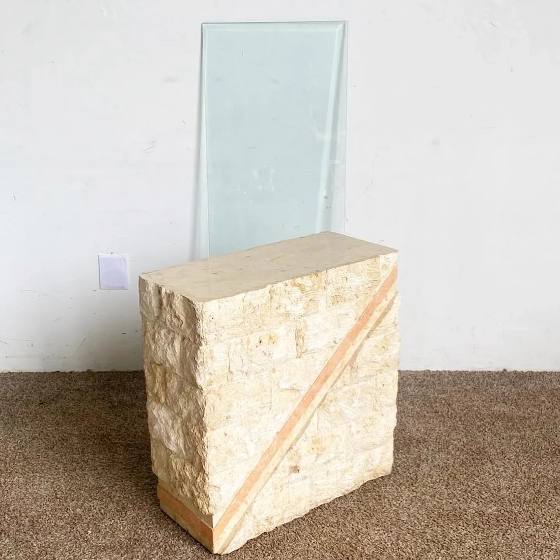 Postmodern Tessellated Mactan Stone Console Table With Polished Pink Stone Accent - 6
