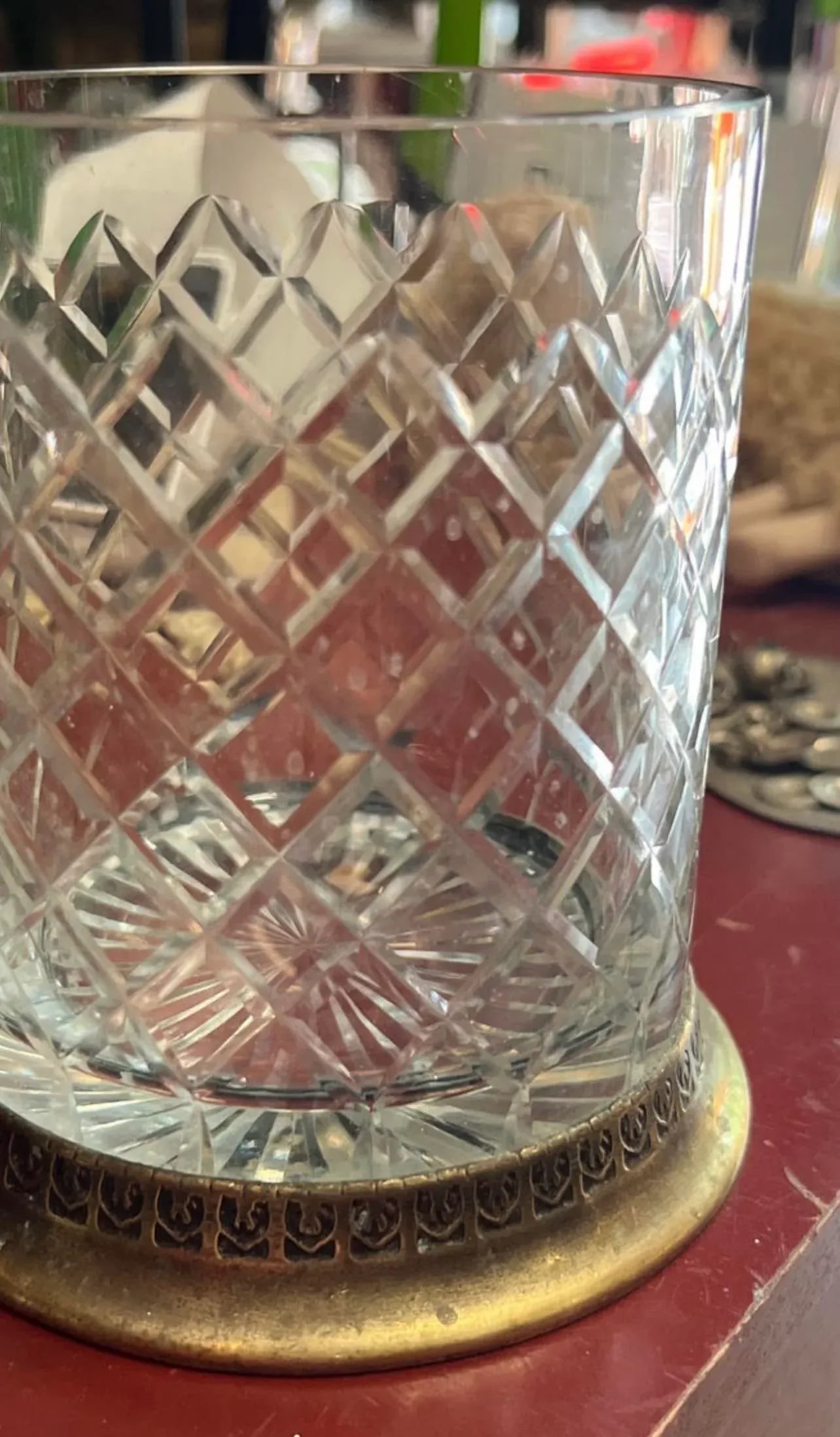 1970s Crystal and Brass Vase With Reticulated Details - 2