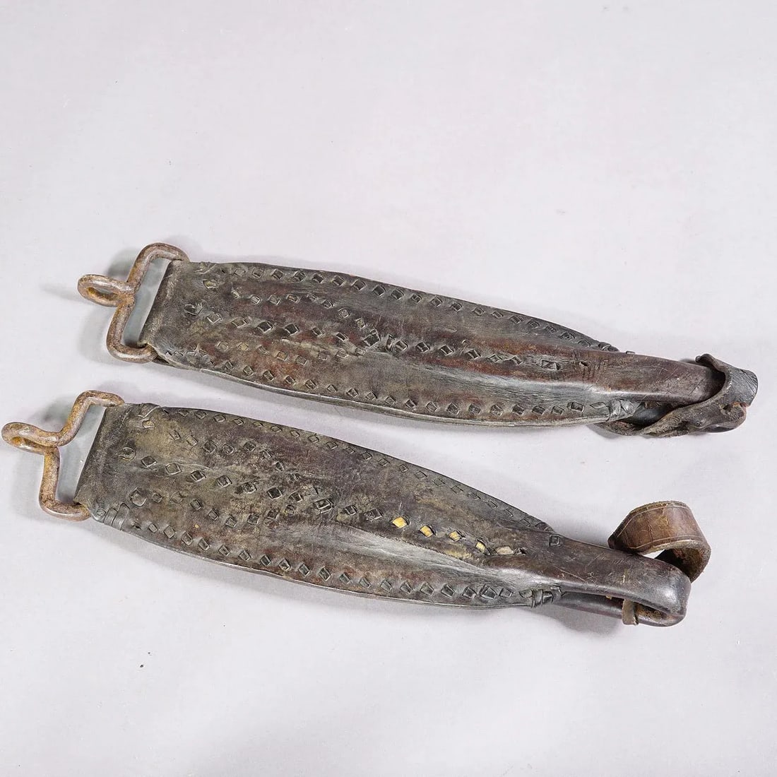 A Pair Antique Leather Stirrup Holders - 7