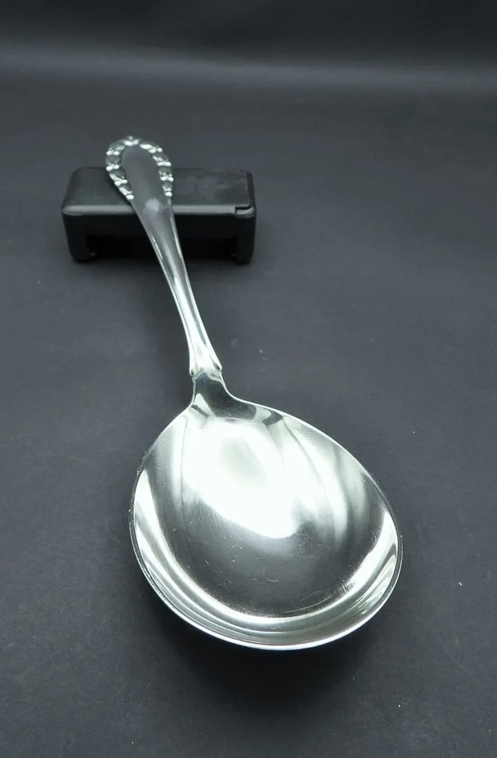 Vintage Georg Jensen Lily of the Valley Rose Large Serving Spoon 1913-2004 - 10