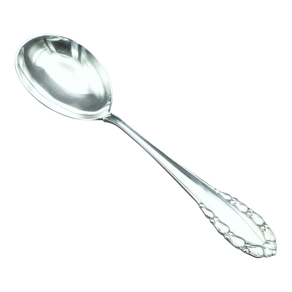 Vintage Georg Jensen Lily of the Valley Rose Large Serving Spoon 1913-2004: This marvelous vintage large serving spoon is created in gorgeous sterling silver in the pattern Lily of the Valley Rose, which was made by silversmith Georg Jensen of Denmark. This beautiful stylized