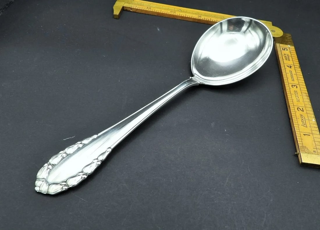 Vintage Georg Jensen Lily of the Valley Rose Large Serving Spoon 1913-2004 - 2