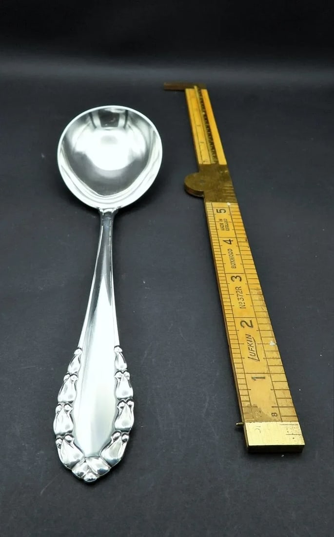 Vintage Georg Jensen Lily of the Valley Rose Large Serving Spoon 1913-2004 - 3