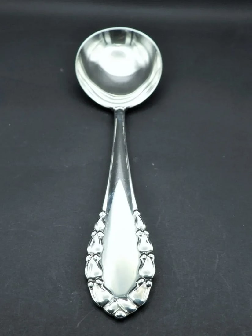 Vintage Georg Jensen Lily of the Valley Rose Large Serving Spoon 1913-2004 - 4