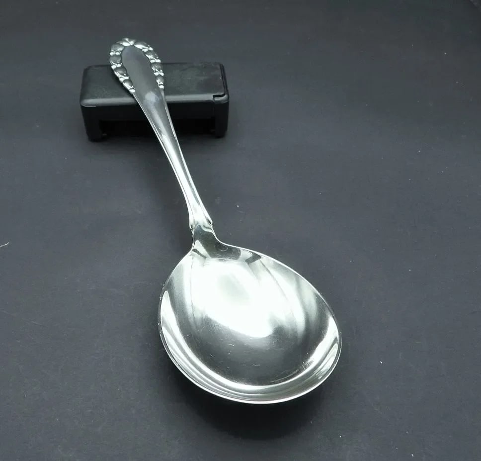 Vintage Georg Jensen Lily of the Valley Rose Large Serving Spoon 1913-2004 - 5