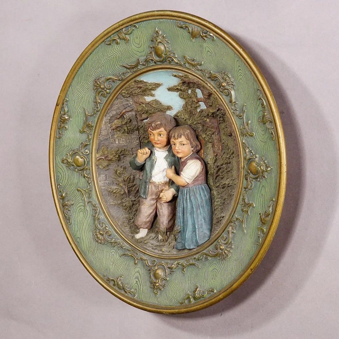 Terracotta Wall Plate With Whimsy Children in Farmer Costumes by Johann Maresch - 2