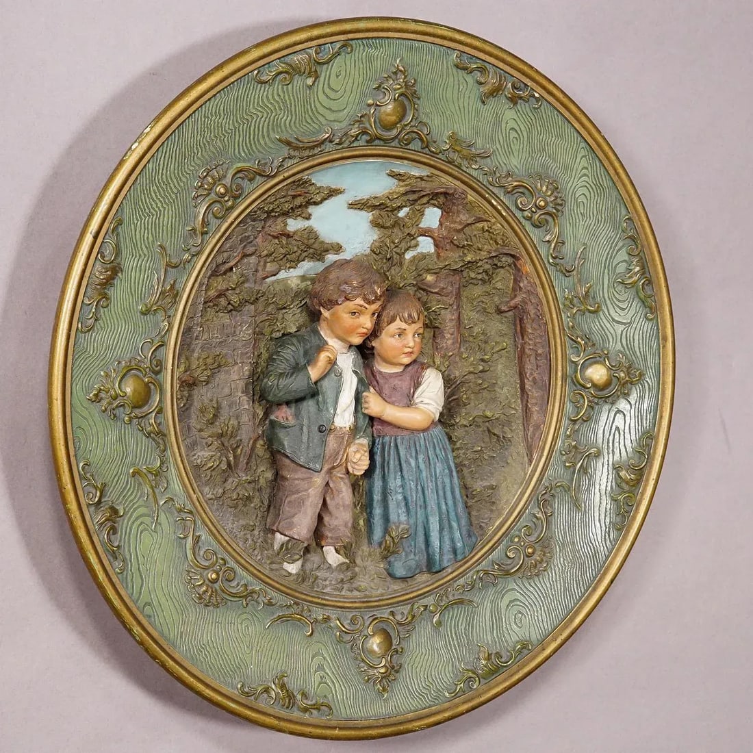Terracotta Wall Plate With Whimsy Children in Farmer Costumes by Johann Maresch - 3