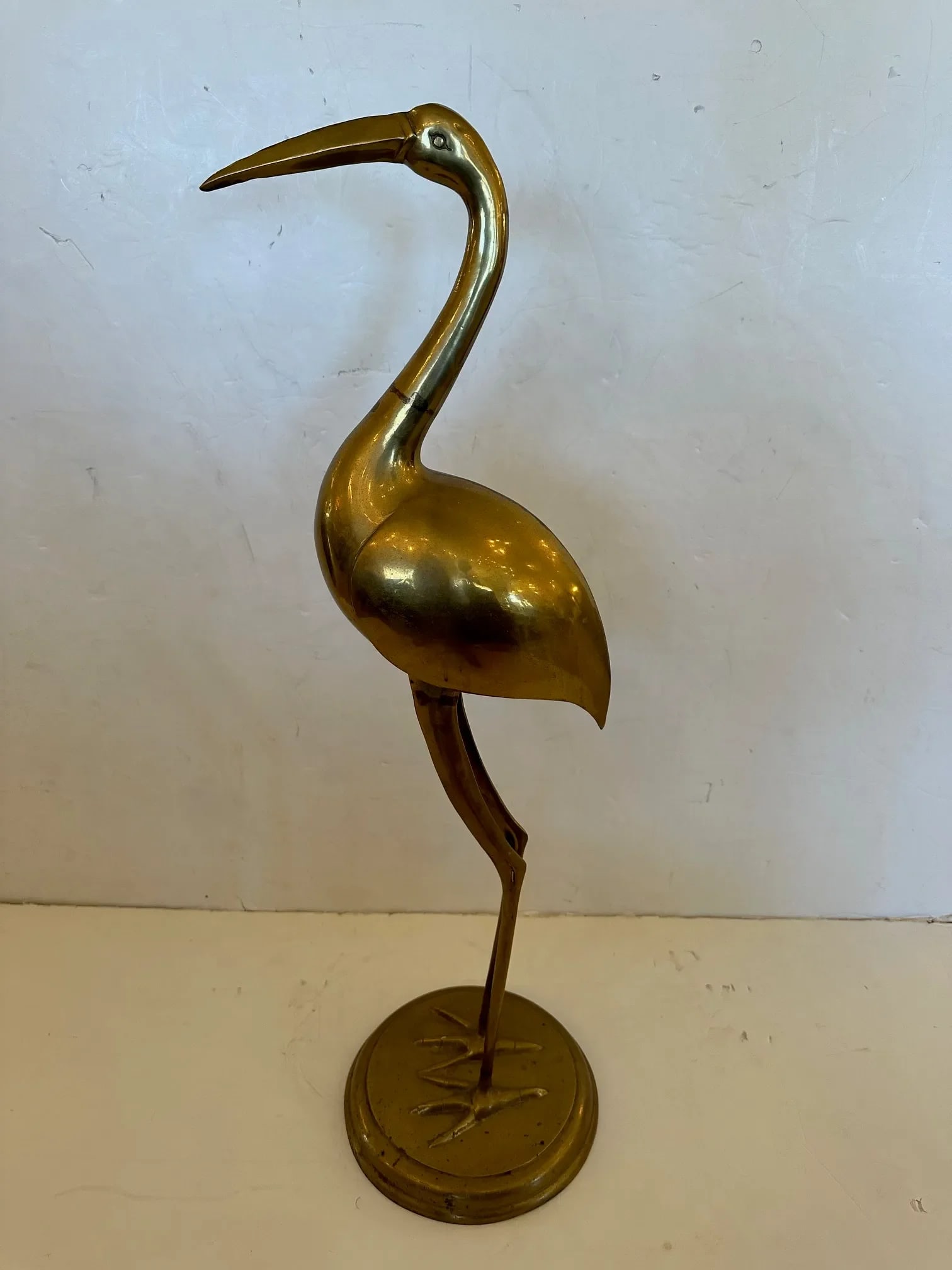 Vintage Tall Solid Brass Asian Crane Sculpture - 3