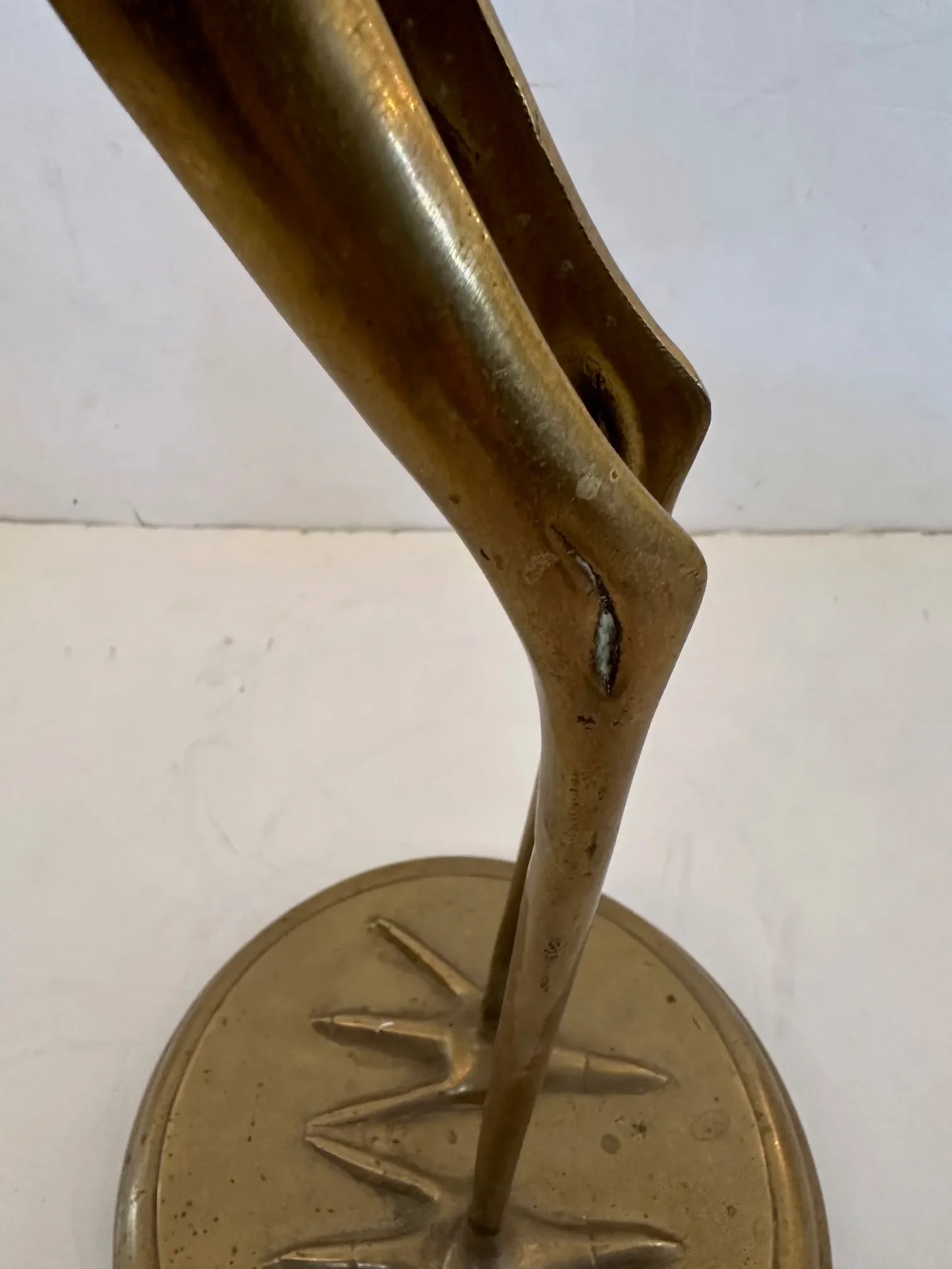 Vintage Tall Solid Brass Asian Crane Sculpture - 5