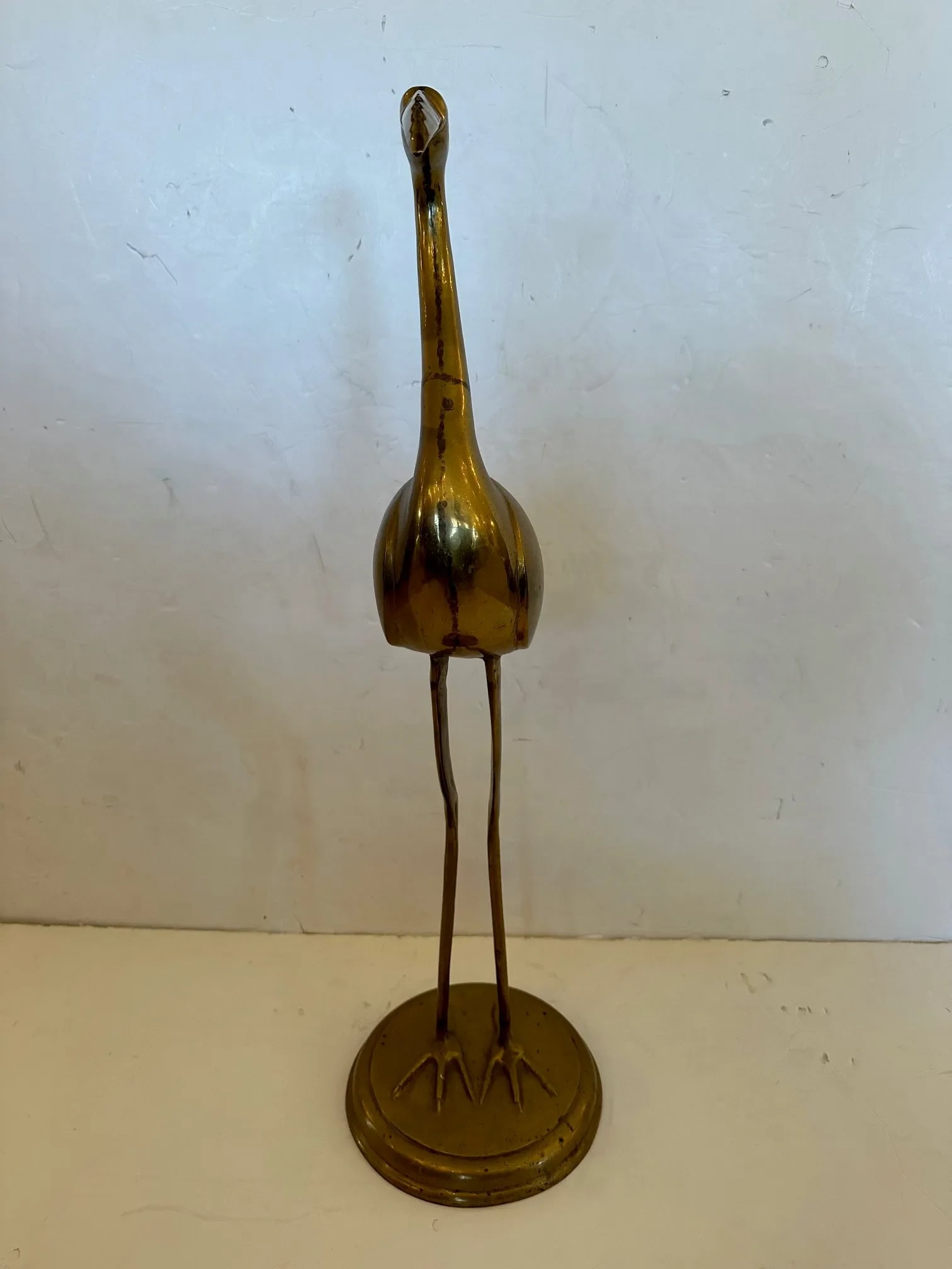 Vintage Tall Solid Brass Asian Crane Sculpture - 6