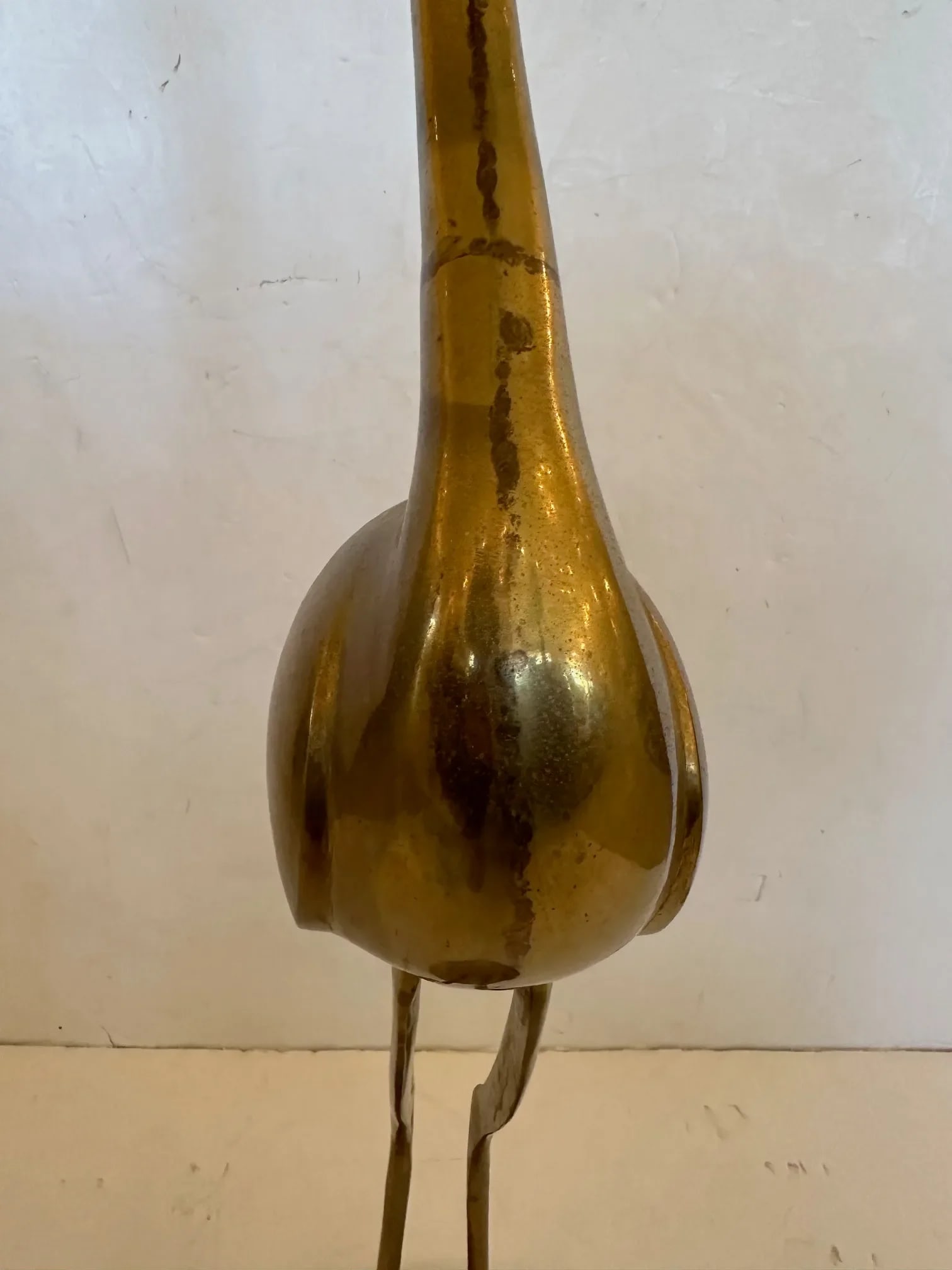 Vintage Tall Solid Brass Asian Crane Sculpture - 8