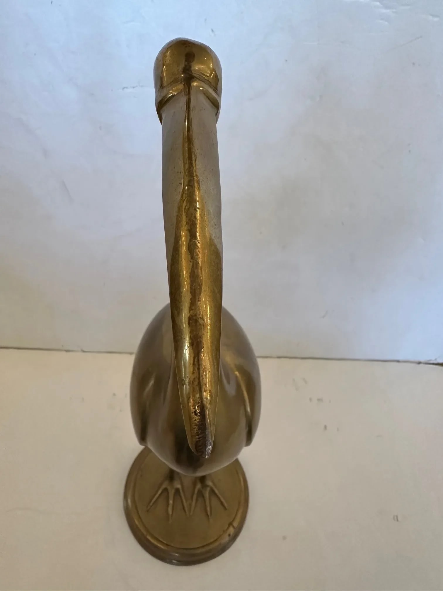 Vintage Tall Solid Brass Asian Crane Sculpture - 9
