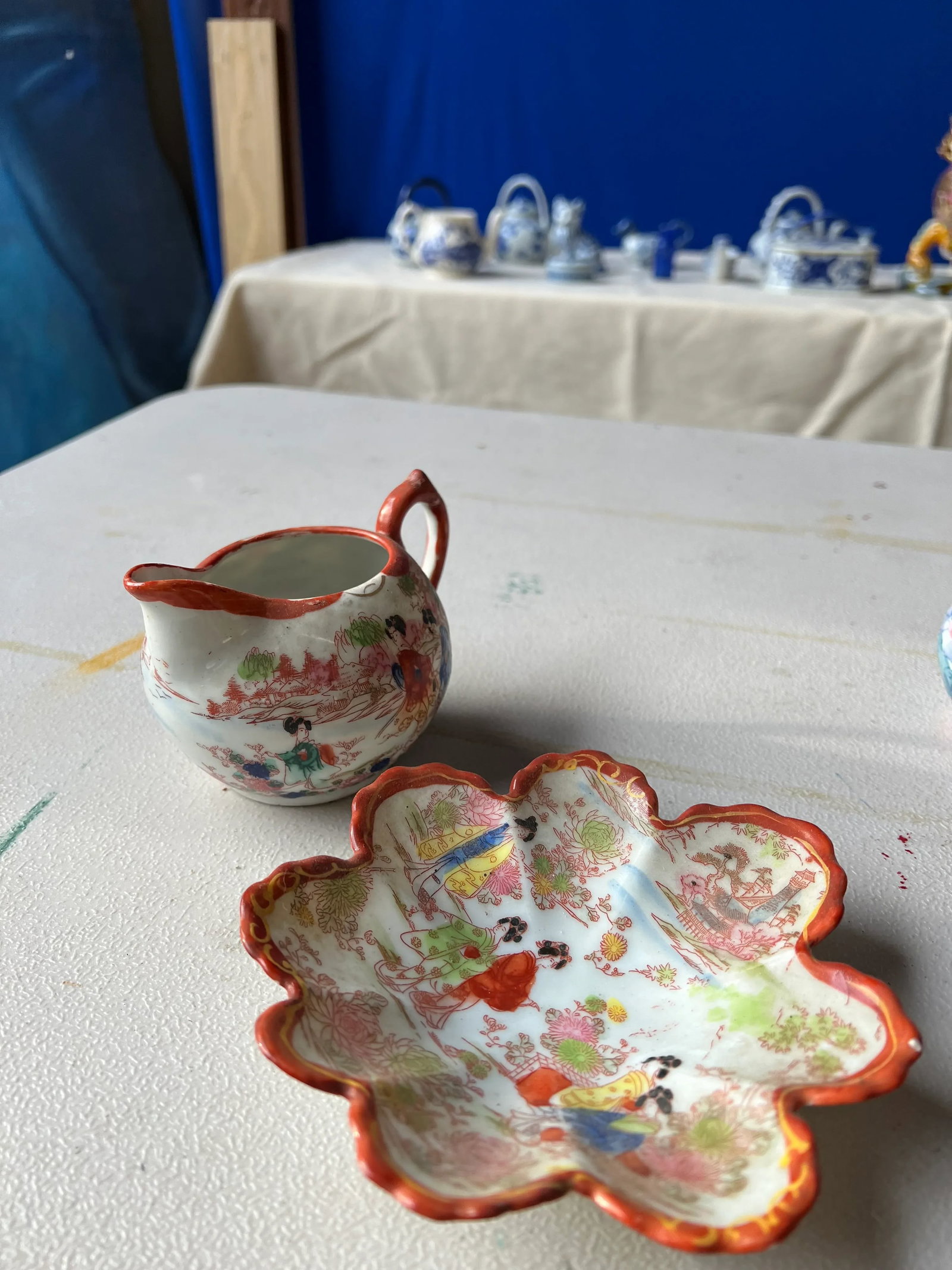 1970s Asian Chinoiserie Plate and Pitcher Set- 2 Pieces - 12