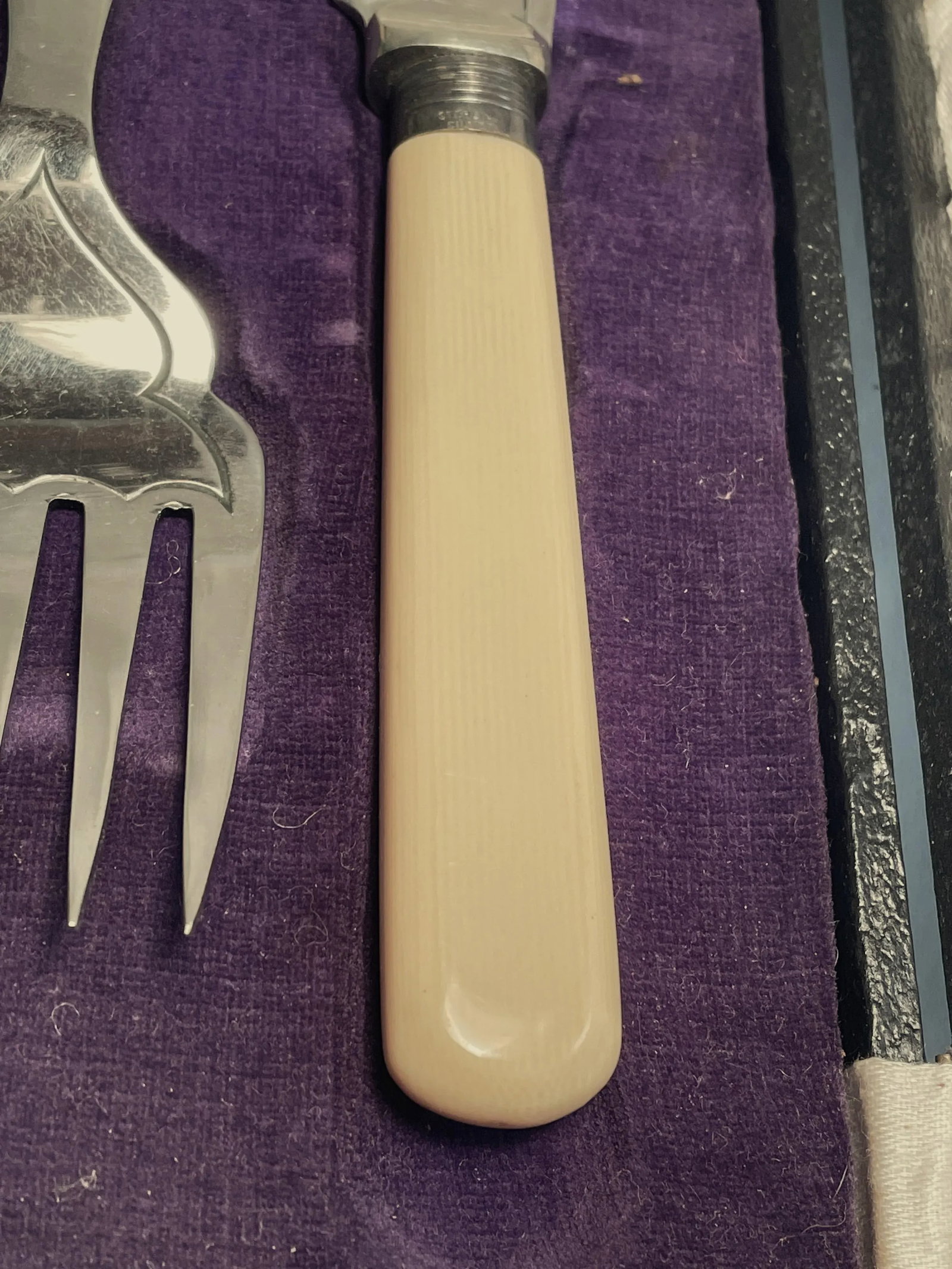 Mid 20th Century Fish Serving Knife Fork Set Sterling Silver Celluloid Stainless Firth Staybrite- 2 - 4