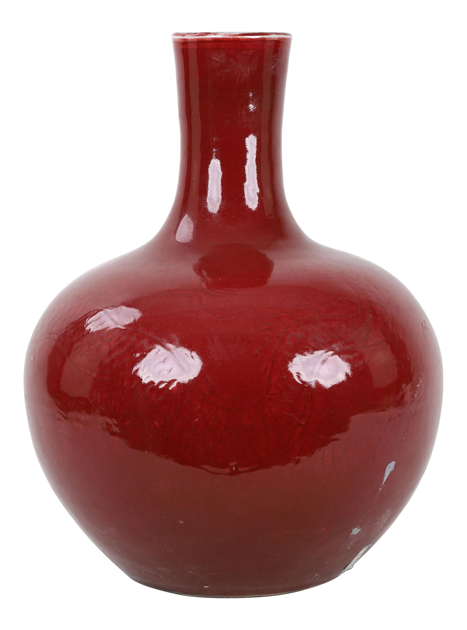 A 20th-Century Chinese Red-Glazed Dragon-Patterned Lestial Globe Vase (Restored) (1 of 8)