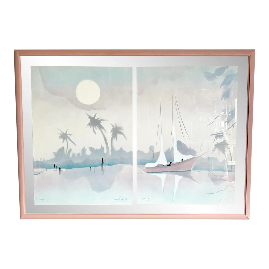 Vintage Framed and Signed Lithographs Peace River I and II by Mel Stauffor: Explore the serene beauty captured in "Peace River I and II," a pair of vintage lithographs by Mel Stauffor. These signed pieces are thoughtfully presented together in a single frame, offering a
