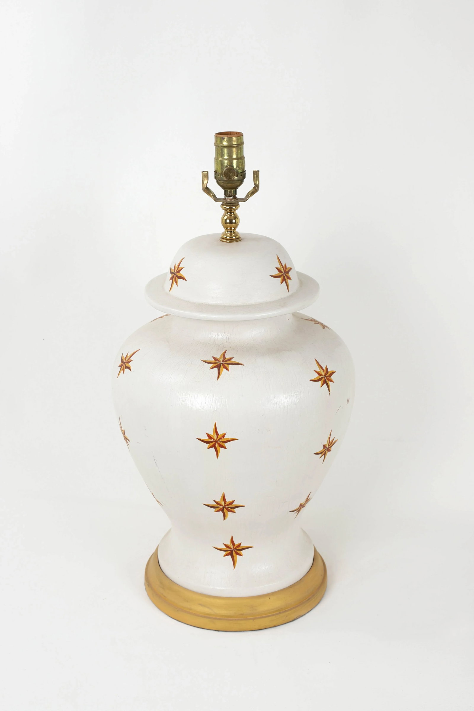 Vintage Hand Painted Golden Stars Motif Porcelain Temple Jar Lamp - 2