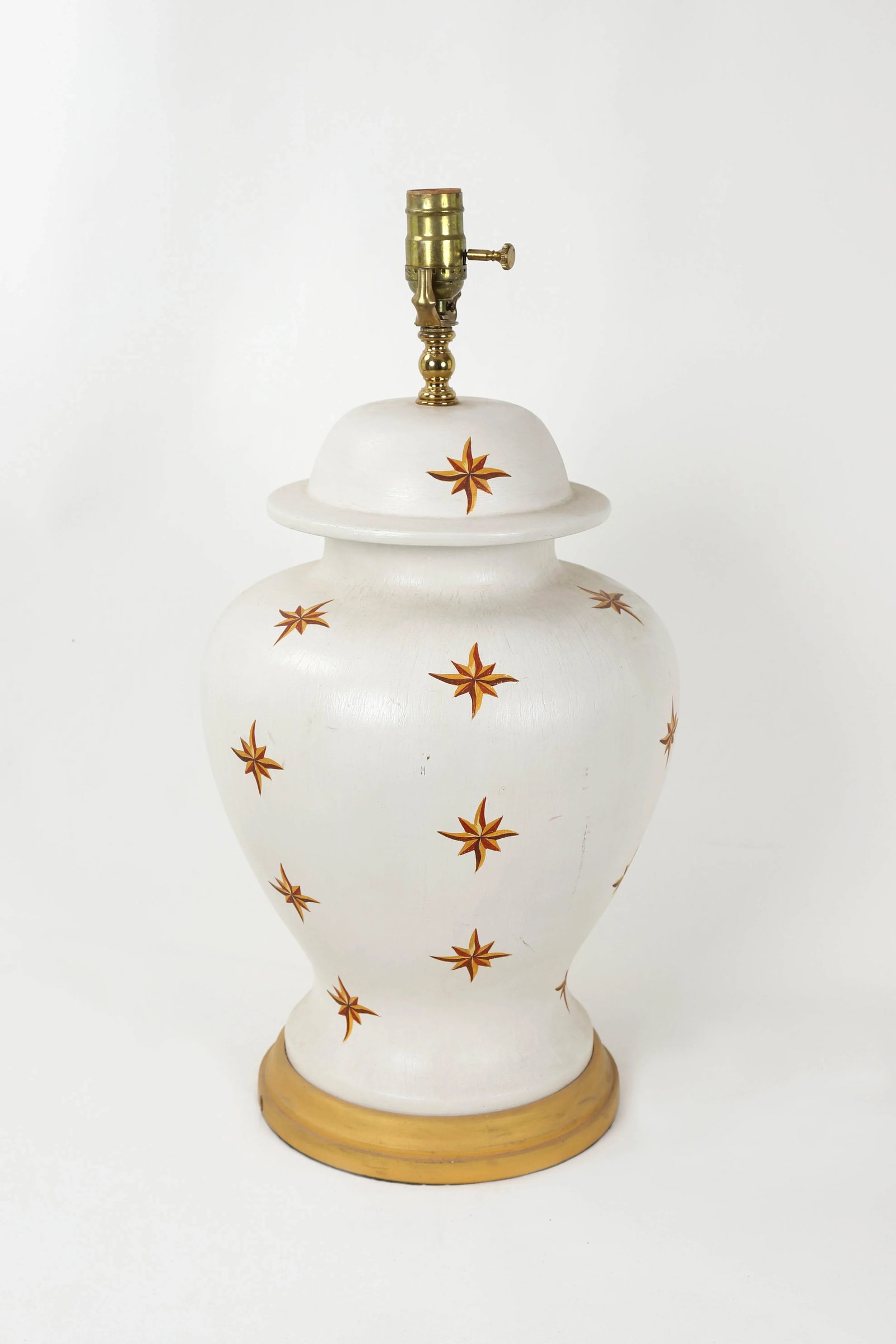 Vintage Hand Painted Golden Stars Motif Porcelain Temple Jar Lamp - 3
