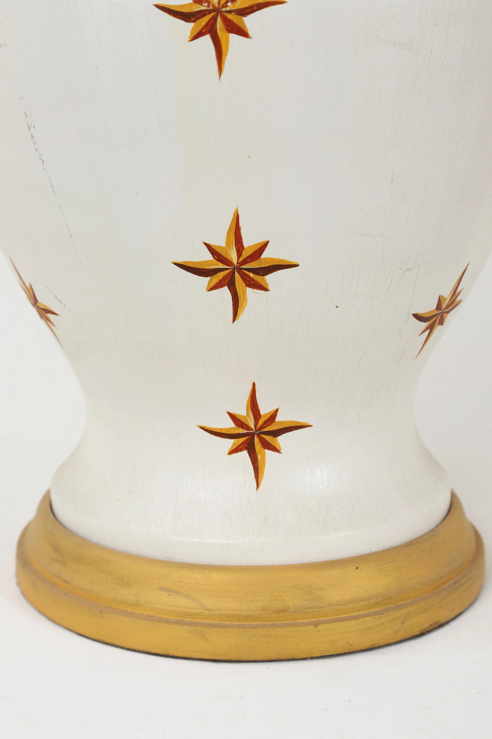 Vintage Hand Painted Golden Stars Motif Porcelain Temple Jar Lamp - 4