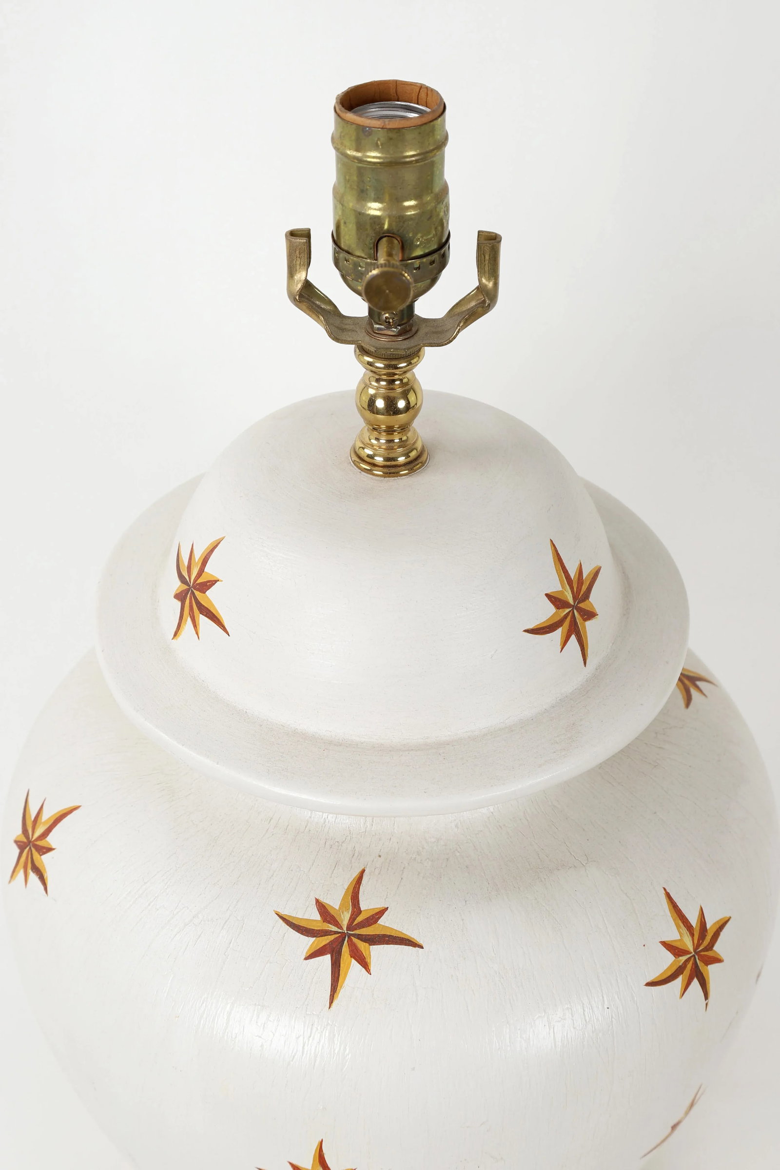 Vintage Hand Painted Golden Stars Motif Porcelain Temple Jar Lamp - 5