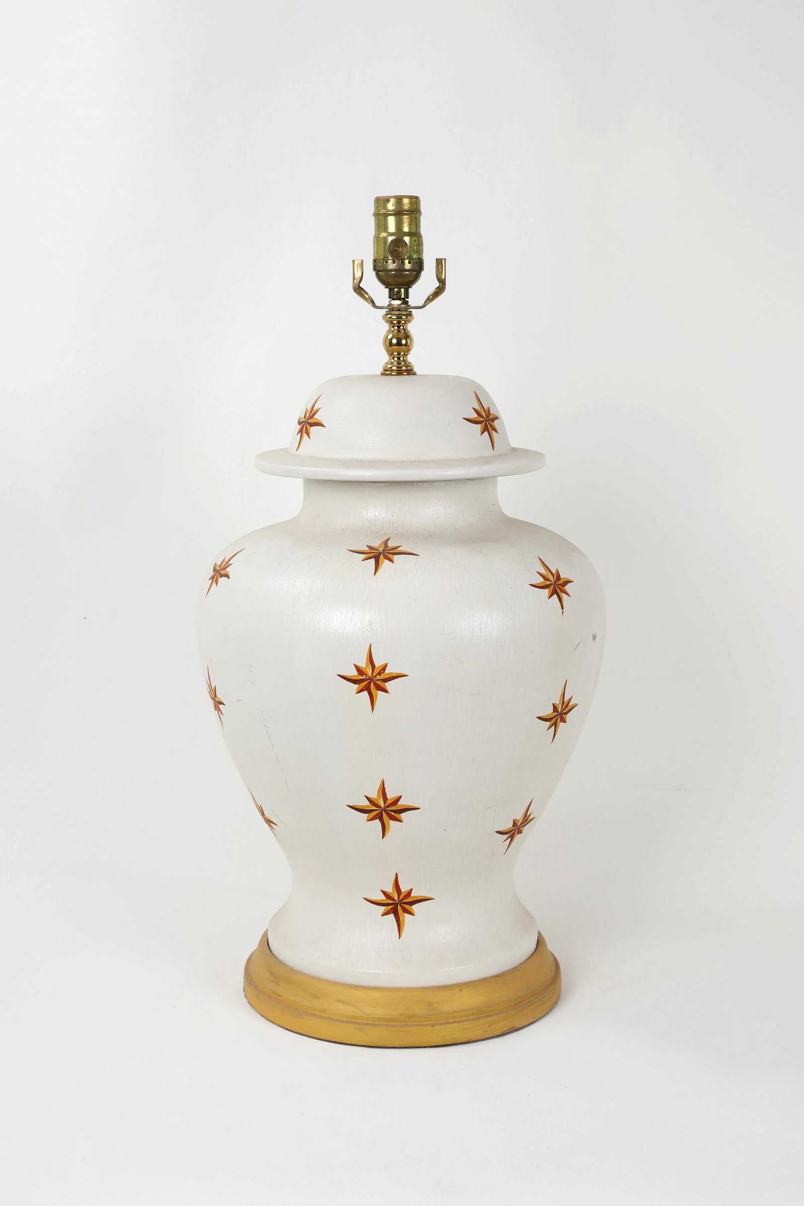 Vintage Hand Painted Golden Stars Motif Porcelain Temple Jar Lamp - 6