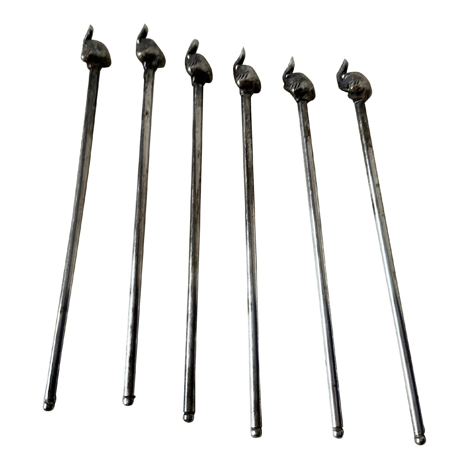 1970s Silver-Tone Metal Italian Elephant Cocktail Stirrers- Set of 6: Up for consideration is a beautiful set of silver elephant cocktail stirrers. These would look lovely in your home and they are a great find for the interior design enthusiast. Please check out my
