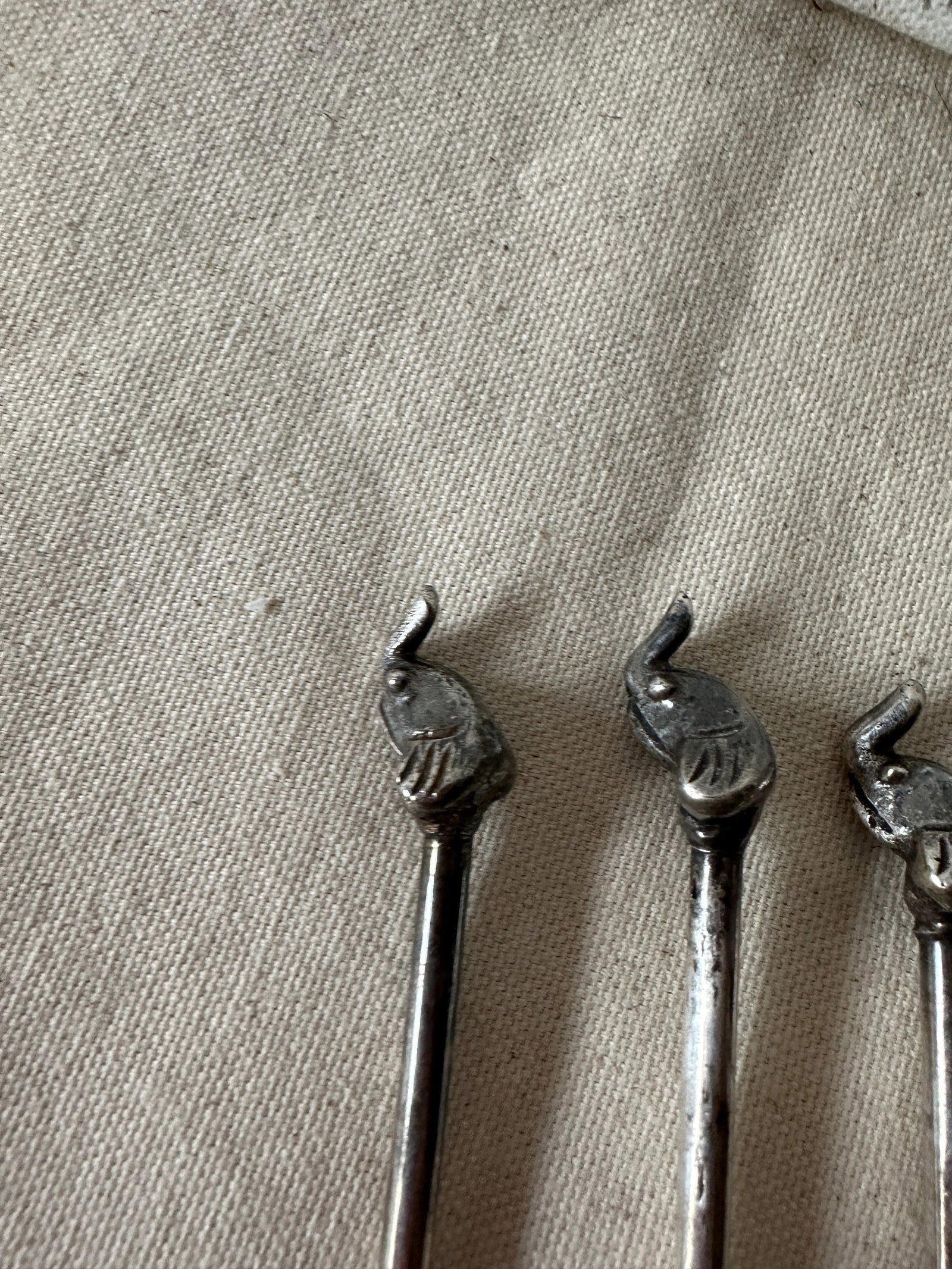 1970s Silver-Tone Metal Italian Elephant Cocktail Stirrers- Set of 6 - 2