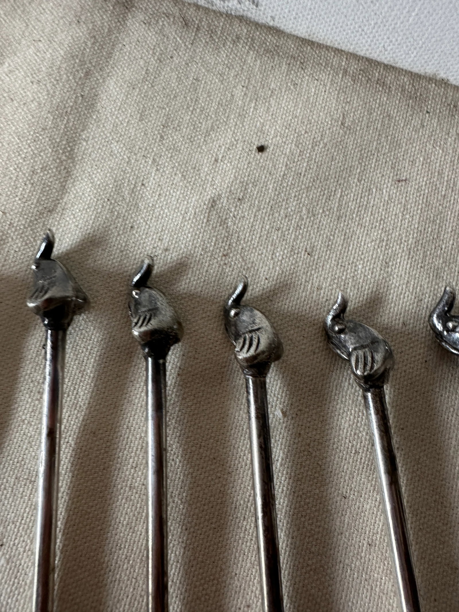 1970s Silver-Tone Metal Italian Elephant Cocktail Stirrers- Set of 6 - 3