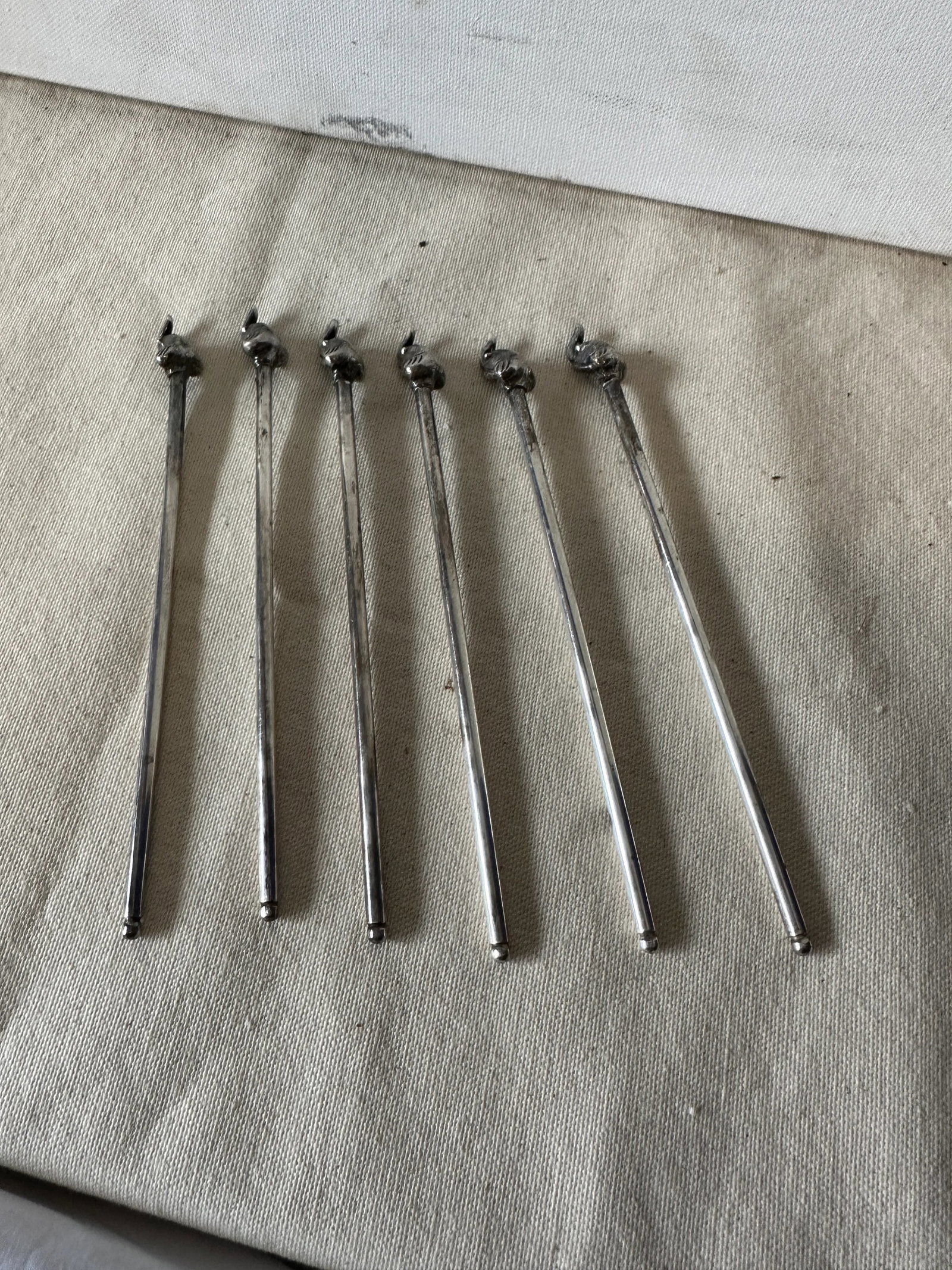 1970s Silver-Tone Metal Italian Elephant Cocktail Stirrers- Set of 6 - 7